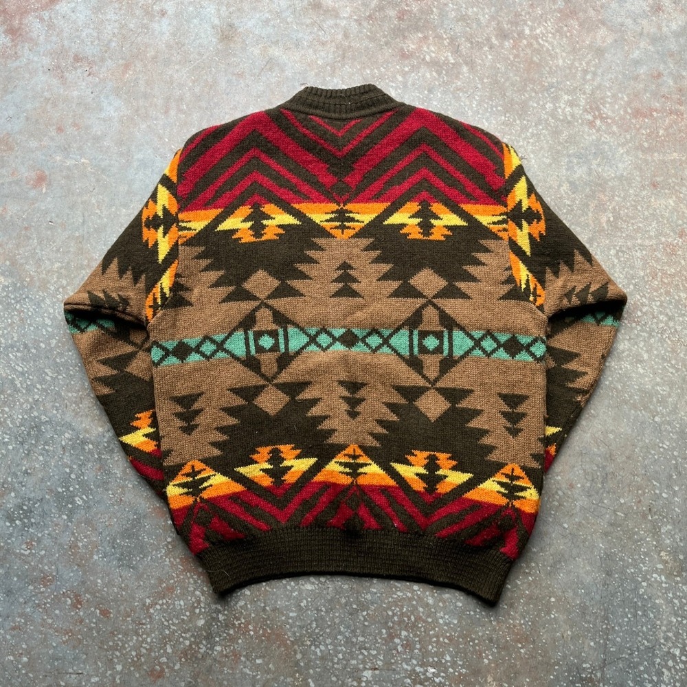 United Colors of Benetton Vintage Shetland Wool Aztec Sweater Mens XL - Picture 6 of 9